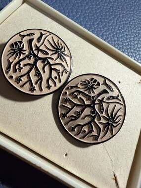 Vintage W. Germany Bone and Black Sgraffito Undersea Coral Fish Clip-On Earrings